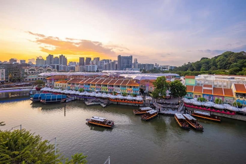 Singapore River Cruise, Garden Rhapsody & Spectra by CYT - Merlion Park at golden hour